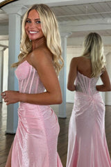 Dressystars Blush Pink Corset Long Beaded Prom Dress With Rhinestone Details Formal Evening Gown