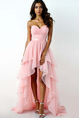 Dressystars Blush Pink Wedding Guest Dress Asymmetrical Sweetheart High-Low Formal Dress