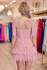 Dressystars Blush Ruffled Short Homecoming Dress with Bows