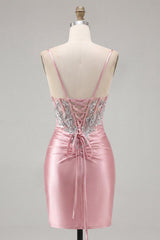 Dressystars Blush Spaghetti Straps Beaded Tight Corset Short Homecoming Dress