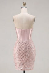 Dressystars Blush Strapless Beaded Corset Tight Short Homecoming Dress