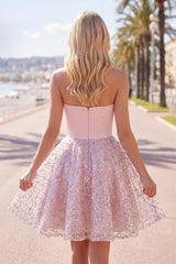 Dressystars Blush Strapless Beaded Ruched A-Line Short Homecoming Dress