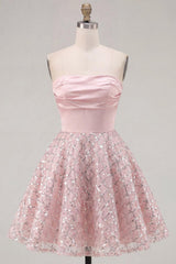Dressystars Blush Strapless Beaded Ruched A-Line Short Homecoming Dress