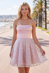 Dressystars Blush Strapless Beaded Ruched A-Line Short Homecoming Dress