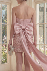 Dressystars Blush Strapless Sequin Corset Tight Short Homecoming Dress with Bow