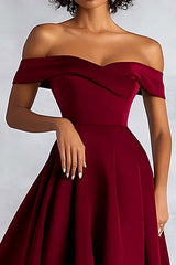 Dressystars Burgundy Wedding Guest Dress A Line Ruched Knee-Length Formal Dress