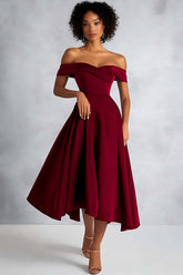 Dressystars Burgundy Wedding Guest Dress A Line Ruched Knee-Length Formal Dress