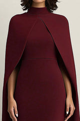 Dressystars Burgundy Wedding Guest Dress High Neck Sheath Formal Dress With Shawl
