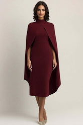 Dressystars Burgundy Wedding Guest Dress High Neck Sheath Formal Dress With Shawl