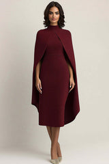 Dressystars Burgundy Wedding Guest Dress High Neck Sheath Formal Dress With Shawl