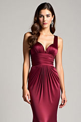 Dressystars Burgundy Wedding Guest Dress Sheath Ruched Backless Long Formal Dress