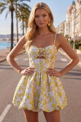 Dressystars Butter Yellow Floral Keyhole A-Line Short Homecoming Dress with 3D Flower