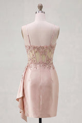 Dressystars Champagne Floral Beaded Corset Tight Short Homecoming Dress with Side Cape