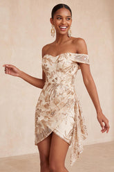 Dressystars Champagne Floral Sequins Tight Short Homecoming Dress