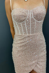 Dressystars Champagne Homecoming Dress Beaded Sequin Tight Short Prom Dress