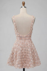 Dressystars Champagne Sequin A-Line Short Homecoming Dress with 3D Flowers