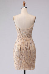 Dressystars Champagne Sequin Tight Short Corset Homecoming Dress