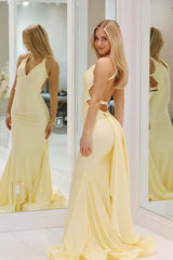 Dressystars Charming Mermaid Deep V Neck Yellow Long Prom Dress With Backless Formal Evening Gown