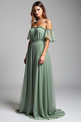 Dressystars Cold Shoulder A Line Dusty Sage Wedding Guest Dress Long Formal Dress