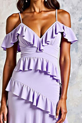 Dressystars Cold Shoulder Lilac Ruffled Long Chiffon Formal Dress