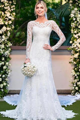 Dressystars Column Lace Sleeve White Wedding Dress Bridal Gown With Appliques