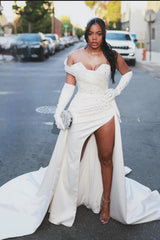 Dressystars Column Satin One Shoulder Sleeveless White Wedding Dress Bridal Gown With Panel Train