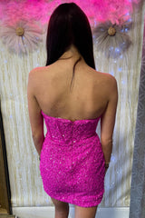 Dressystars Corset Fuchsia Homecoming Dress Sequin Tight Short Prom Dress