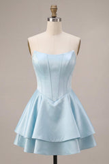 Dressystars Corset Satin Ruffled Sky Blue A Line Short Homecoming Dress