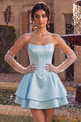 Dressystars Corset Satin Ruffled Sky Blue A Line Short Homecoming Dress