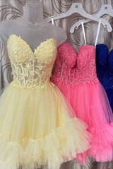 Dressystars Cute Pink Homecoming Dress Strapless Corset A Line Tiered Short Prom Dress