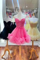 Dressystars Cute Pink Homecoming Dress Strapless Corset A Line Tiered Short Prom Dress