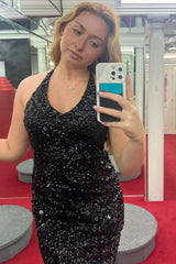 Dressystars Dark Green Homecoming Dress Halter Open Back Bodycon Prom Dress With Sequin