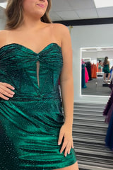 Dressystars Dark Green Homecoming Dress Strapless Corset Tight Short Prom Dress with Beadings