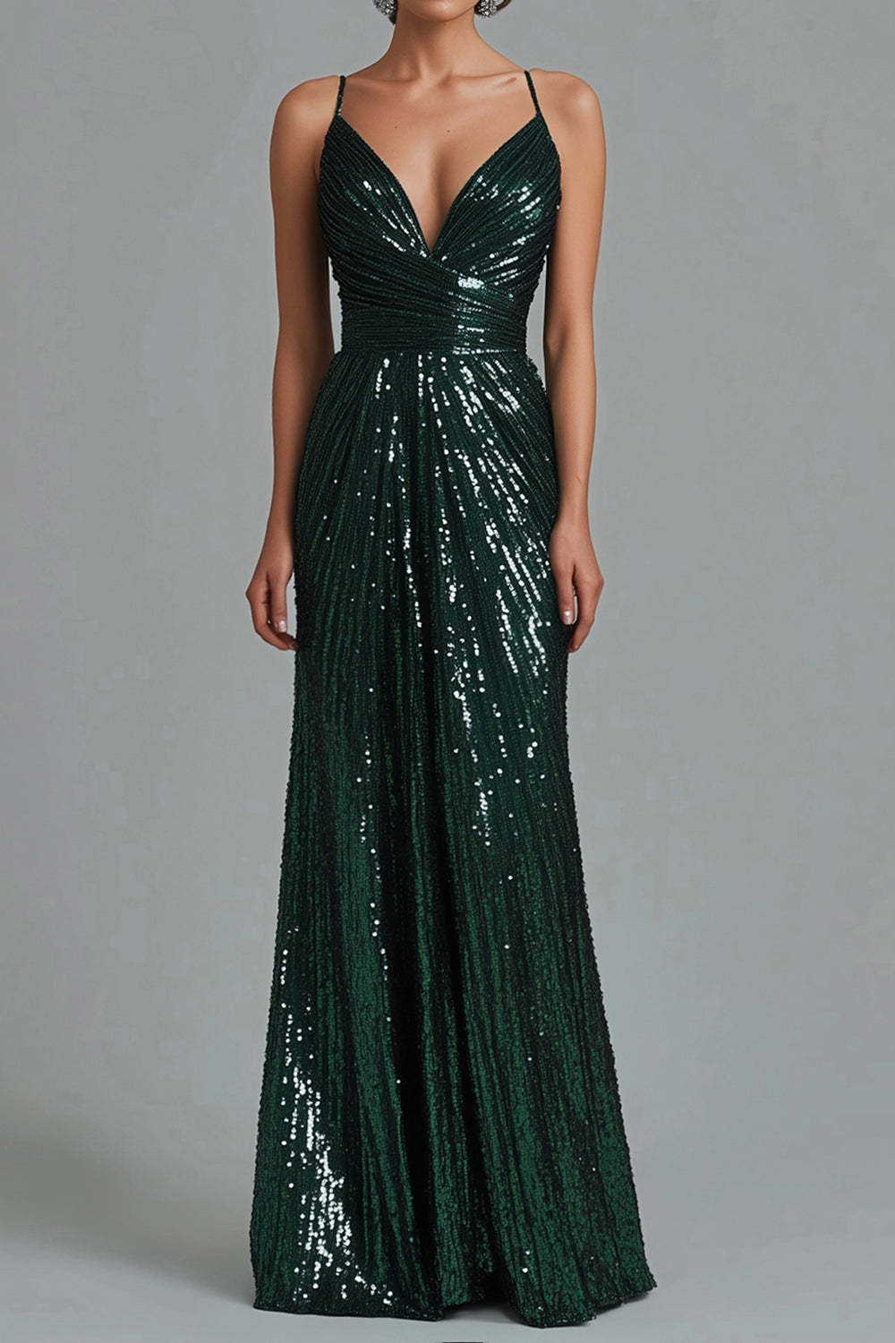 Dressystars Dark Green Wedding Guest Dress Mermaid Spaghetti Straps Sequins Long Formal Dress