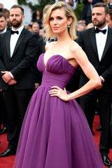Dressystars Dark Purple Wedding Guest Dress Tulle Elegant Sweetheart A Line Gala Dress