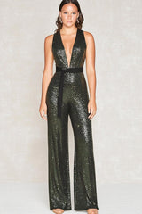 Dressystars Deep V-Neck Olive Wedding Guest Dress Gala Jumpsuits With Belt