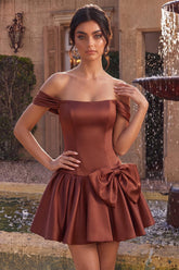 Dressystars Desert Rose A-Line Satin Short Homecoming Dress with Bow