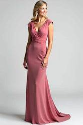 Dressystars Desert Rose Mermaid V-Neck Long Ruched Formal Dress