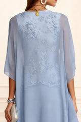 Dressystars Dusty Blue Chiffon Appliqued 3 Piece Mother Of The Bride Pant Suits With Jacket