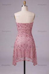 Dressystars Dusty Rose Beaded Ruched Strapless Short Homecoming Dress