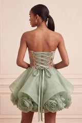 Dressystars Dusty Sage Beaded A Line Corset Short Homecoming Dress with 3D Flowers