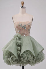 Dressystars Dusty Sage Beaded A Line Corset Short Homecoming Dress with 3D Flowers