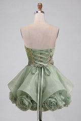 Dressystars Dusty Sage Beaded A Line Corset Short Homecoming Dress with 3D Flowers
