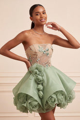 Dressystars Dusty Sage Beaded A Line Corset Short Homecoming Dress with 3D Flowers