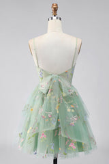 Dressystars Dusty Sage Floral Corset A-Line Short Homecoming Dress with Ruffles
