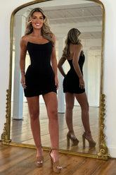 Dressystars Elegant Black Strapless Satin Tight Corset Short Homecoming Dress