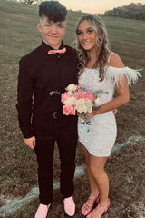 Dressystars Feathered Black Homecoming Dress Sequined Bodycon Prom Dress