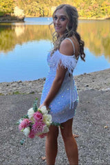 Dressystars Feathered Black Homecoming Dress Sequined Bodycon Prom Dress