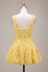 Dressystars Floral A Line Beaded Light Yellow Bubble Short Homecoming Dress