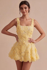 Dressystars Floral A Line Beaded Light Yellow Bubble Short Homecoming Dress